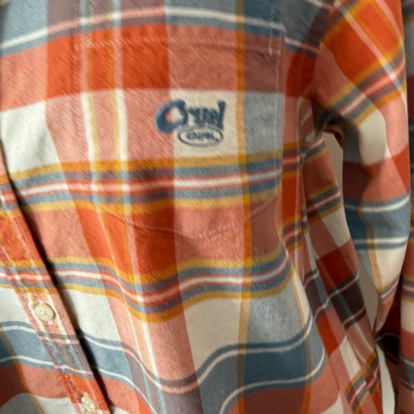 Cruel Girl Women's L Plaid Button-Down Shirt in Orange, Blue, and White - Picture 3 of 14